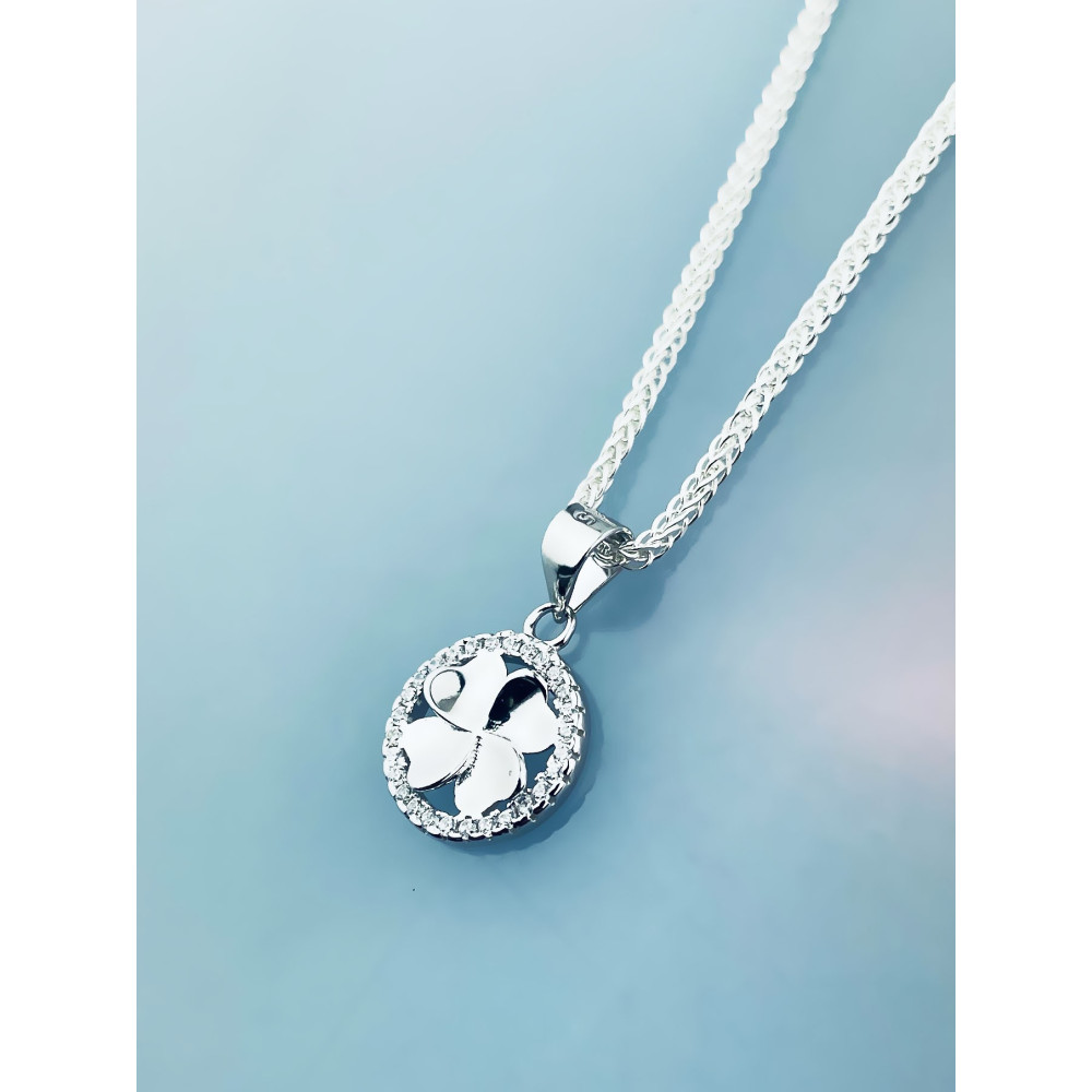 925 Silber Damen Medaillon Anhänger vierblättriges Kleeblatt mit Zirkonia