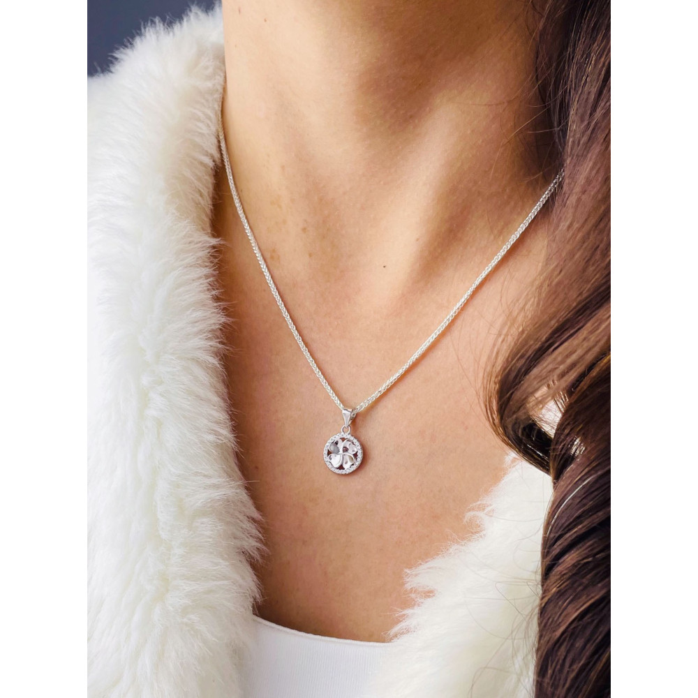 925 Silber Damen Medaillon Anhänger vierblättriges Kleeblatt mit Zirkonia