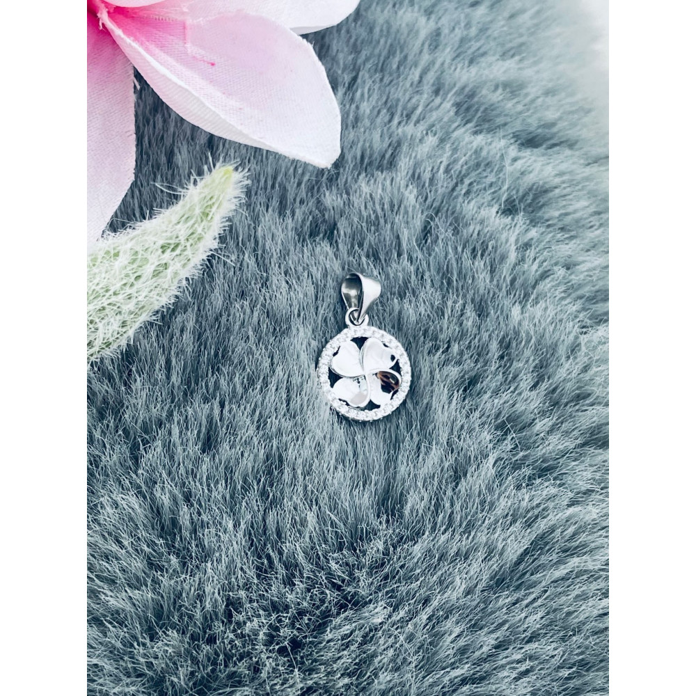 925 Silber Damen Medaillon Anhänger vierblättriges Kleeblatt mit Zirkonia