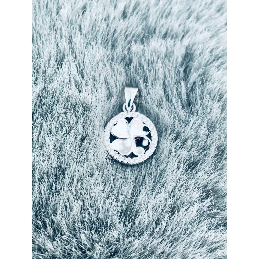 925 Silber Damen Medaillon Anhänger vierblättriges Kleeblatt mit Zirkonia