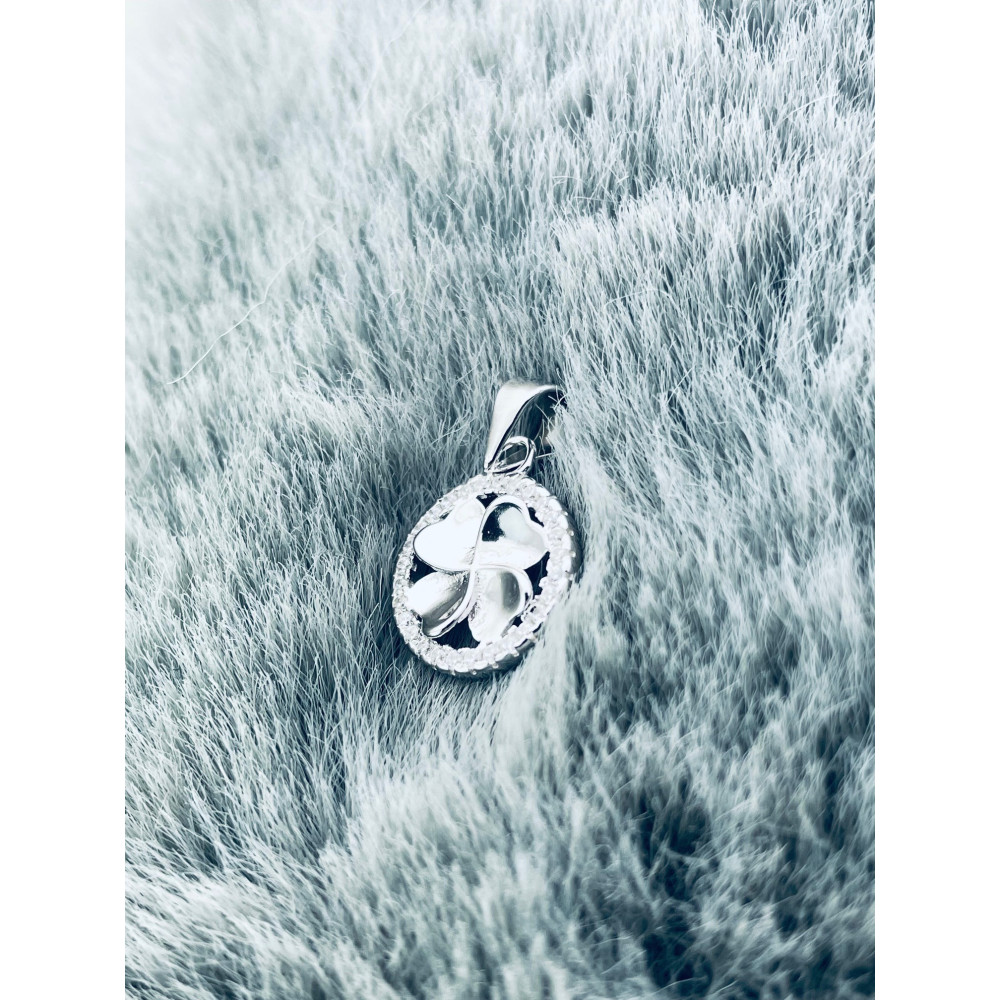 925 Silber Damen Medaillon Anhänger vierblättriges Kleeblatt mit Zirkonia
