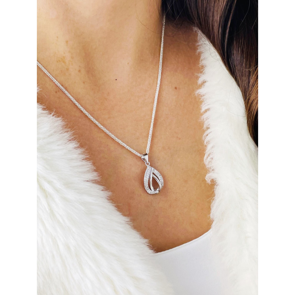 925 Silber Damen Medaillon Anhänger Träne mit Zirkonia