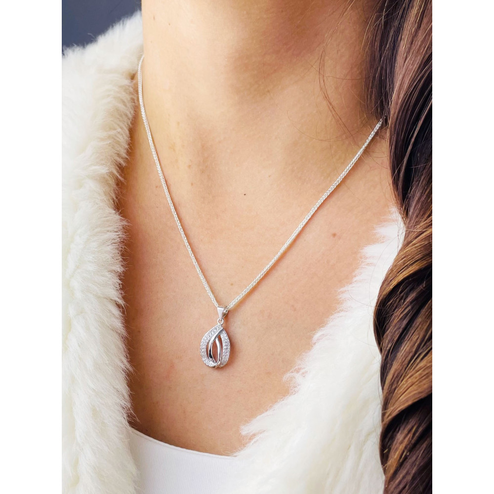 925 Silber Damen Medaillon Anhänger Träne mit Zirkonia