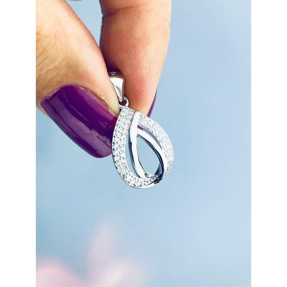 925 Silber Damen Medaillon Anhänger Träne mit Zirkonia