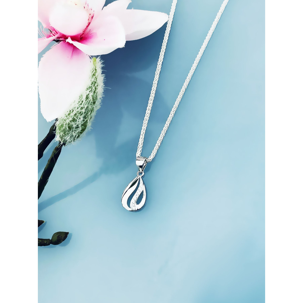 925 Silber Damen Medaillon Anhänger Träne mit Zirkonia