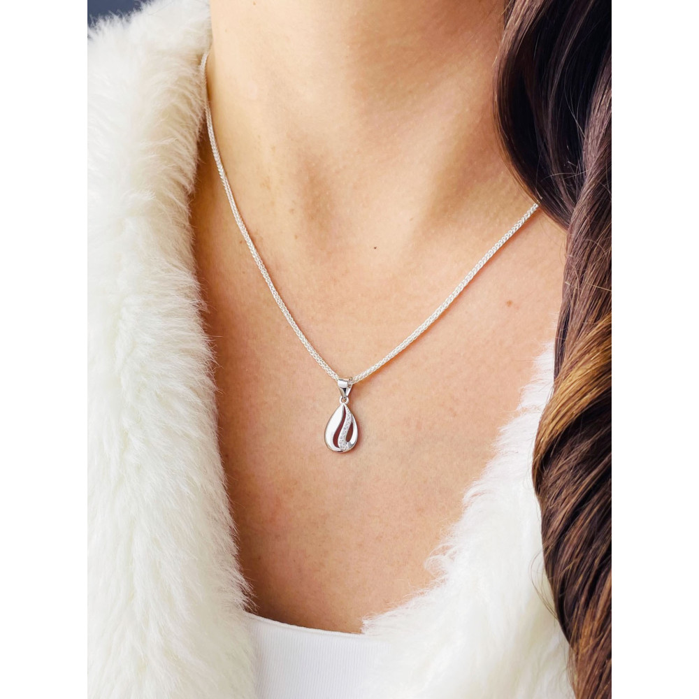 925 Silber Damen Medaillon Anhänger Träne mit Zirkonia