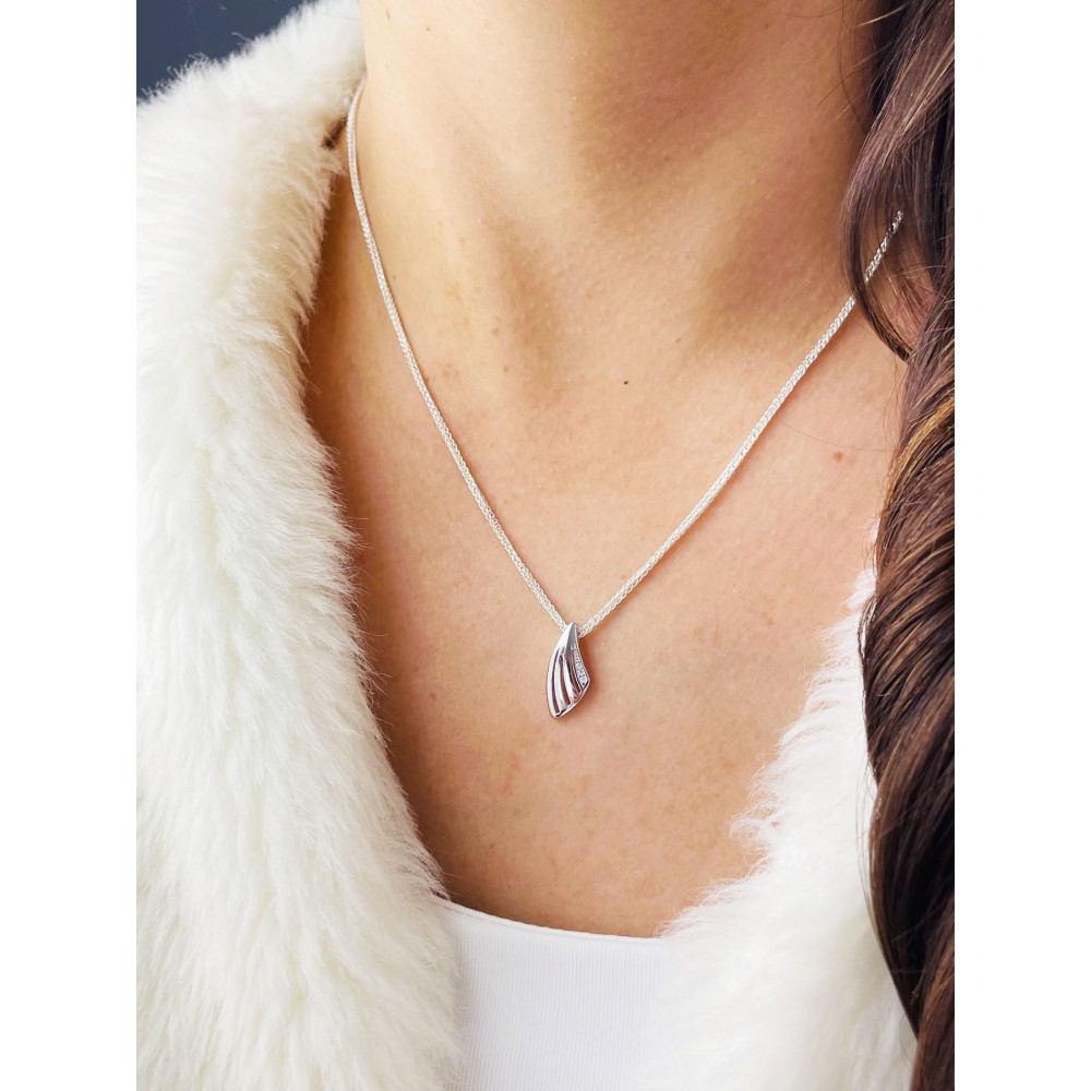 925 Silber Damen Medaillon Anhänger Welle mit Zirkonia