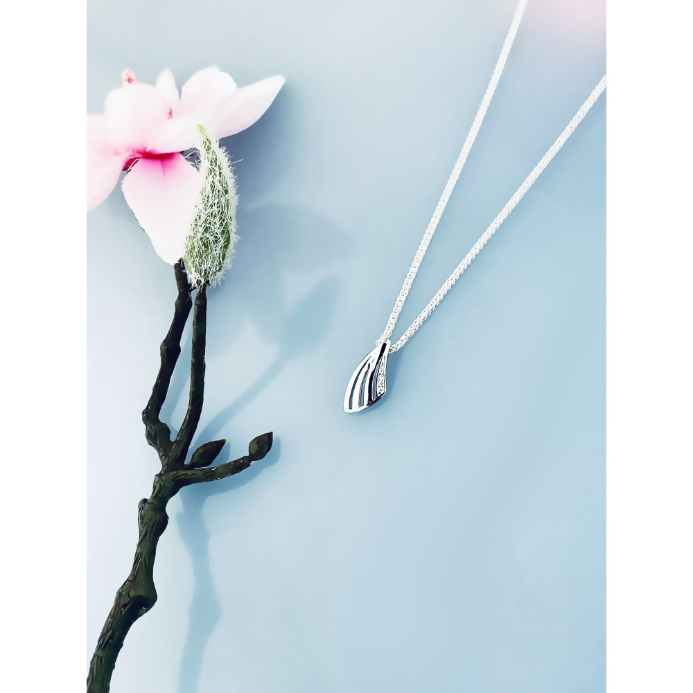 Silber Damen Medaillon Anhänger Muschel mit Zirkonia