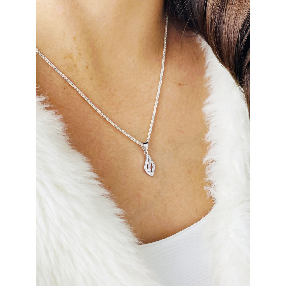 Silber Damen Medaillon Anhänger Flamme mit Zirkonia