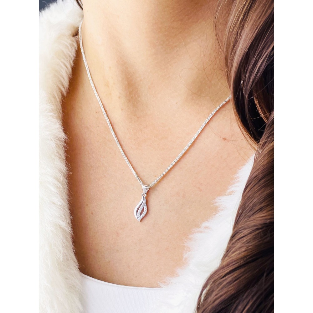 Silber Damen Medaillon Anhänger Flamme mit Zirkonia