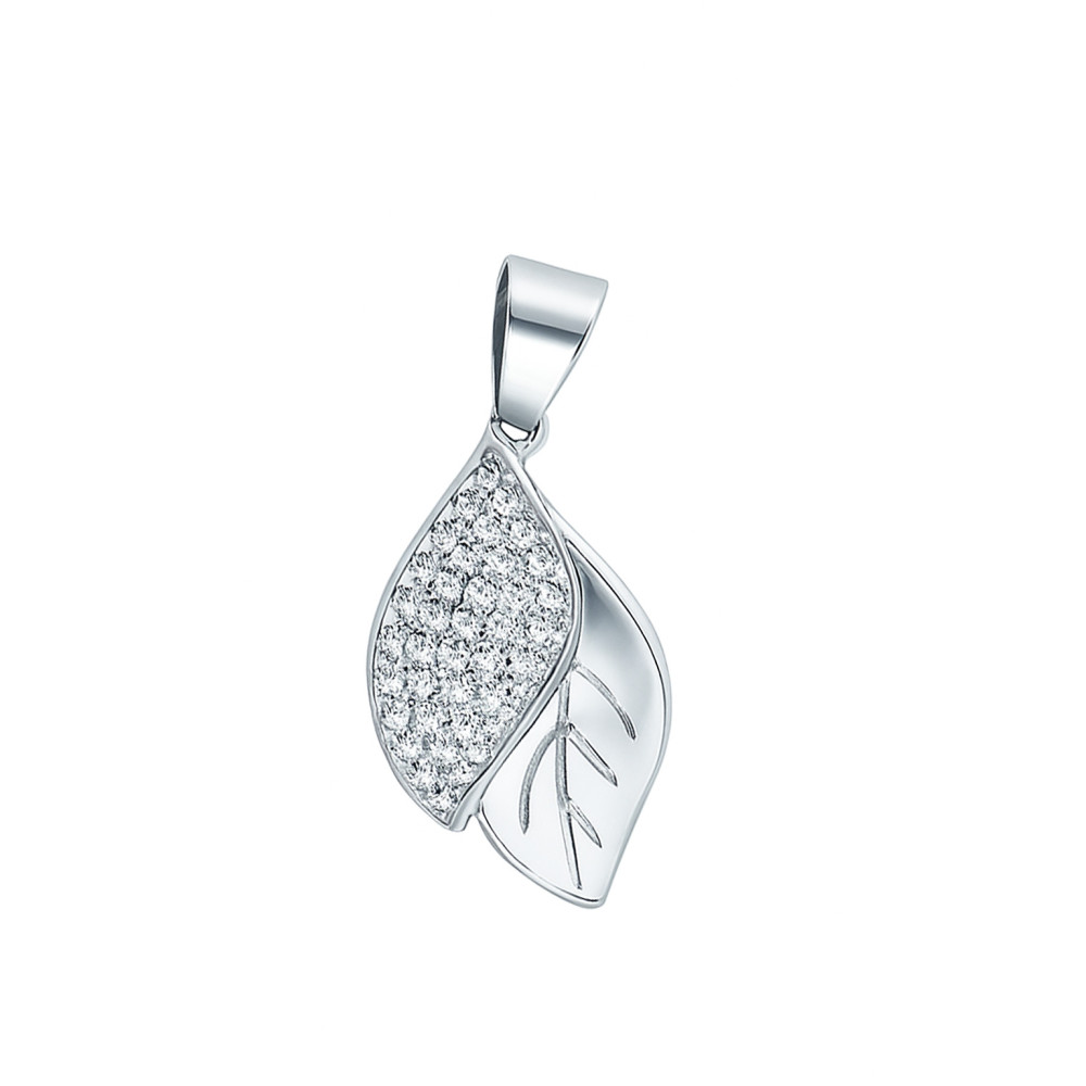Srebrna zawieszka listki z cyrkoniami