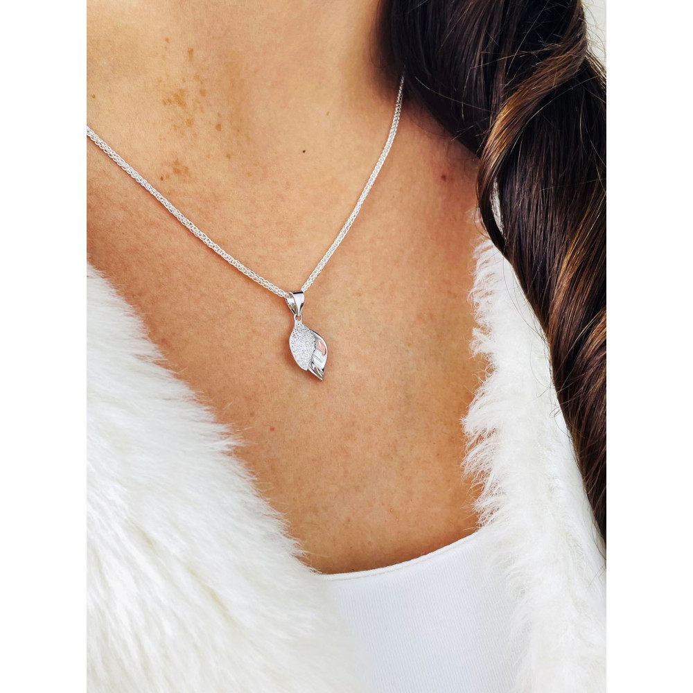 Silber Damen Medaillon Anhänger Blätter mit Zirkonia