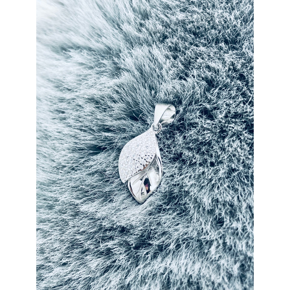 Silber Damen Medaillon Anhänger Blätter mit Zirkonia