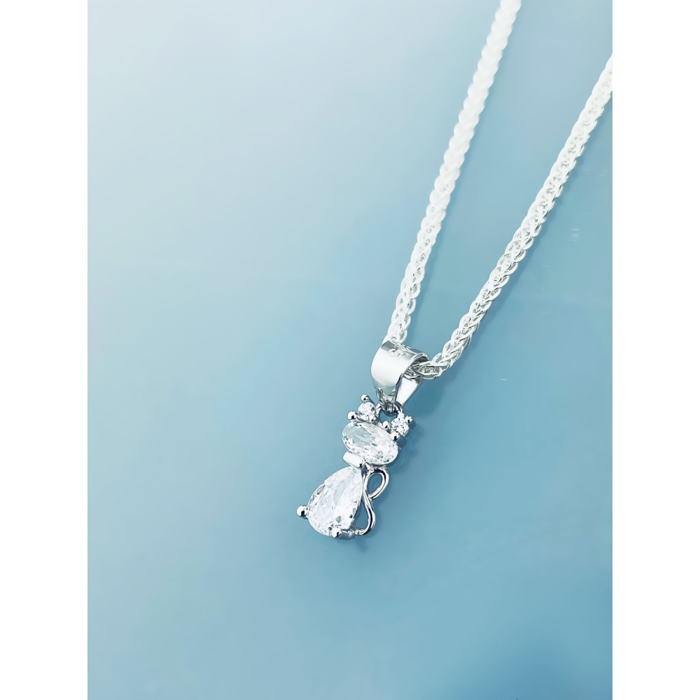 Silber Damen Medaillon Anhänger Katze mit Zirkonia