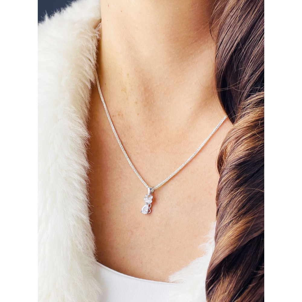 Silber Damen Medaillon Anhänger Katze mit Zirkonia