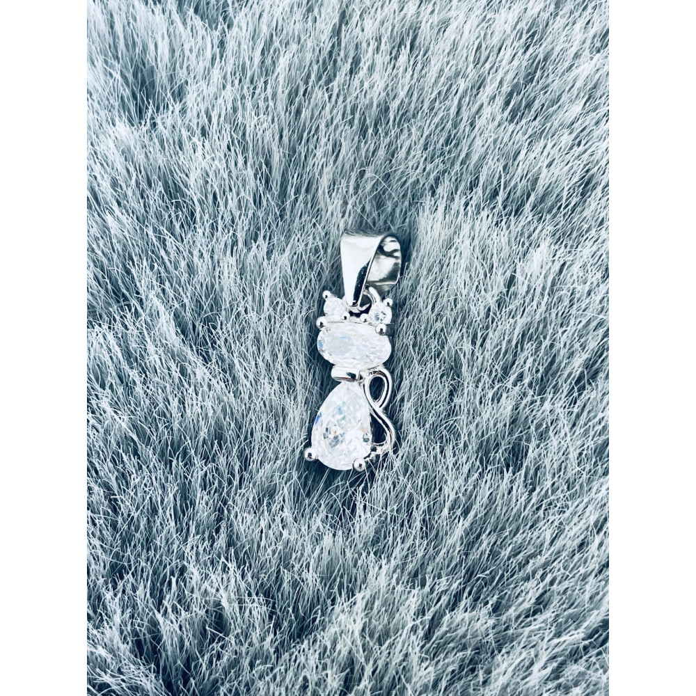 Silber Damen Medaillon Anhänger Katze mit Zirkonia