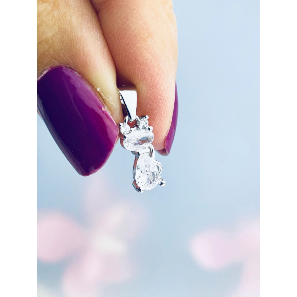 Silber Damen Medaillon Anhänger Katze mit Zirkonia