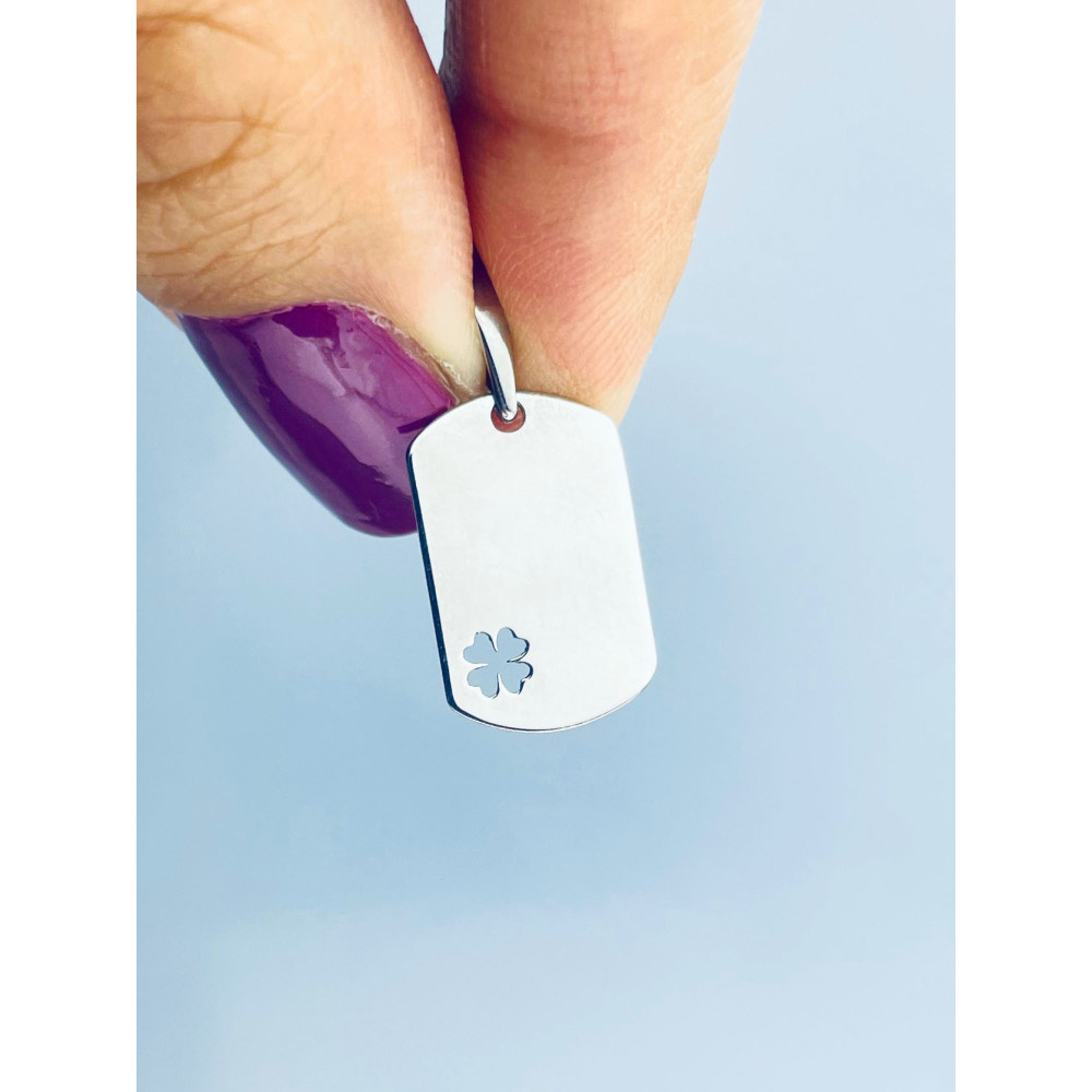 925 Silber Medaillon Anhänger Gravurplatte Gravur Platte mit Kleeblatt