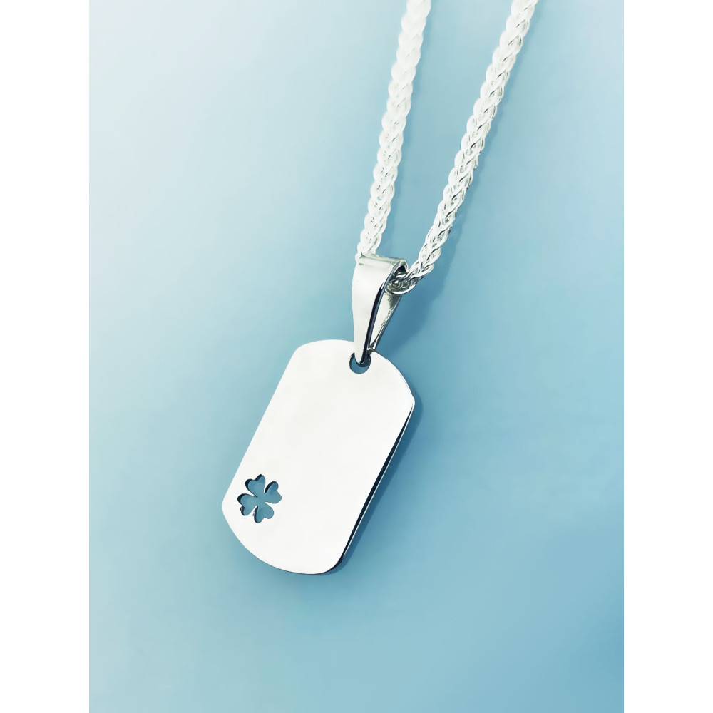 Srebrna zawieszka nieśmiertelnik  z koniczynką blaszka do grawerowania