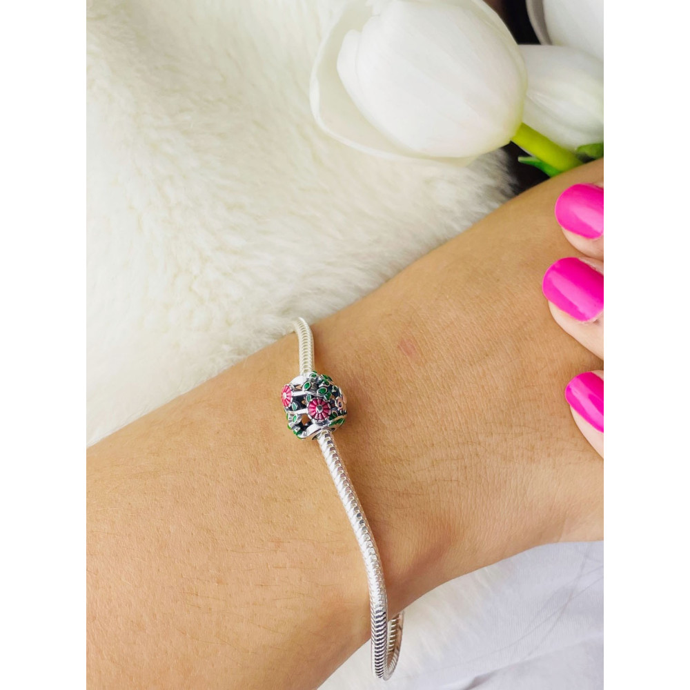 Srebrny koralik zawieszka charms serce ptaszek vintage