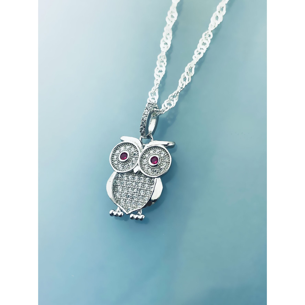 Silber Damen Medaillon Anhänger Eule mit Zirkonia