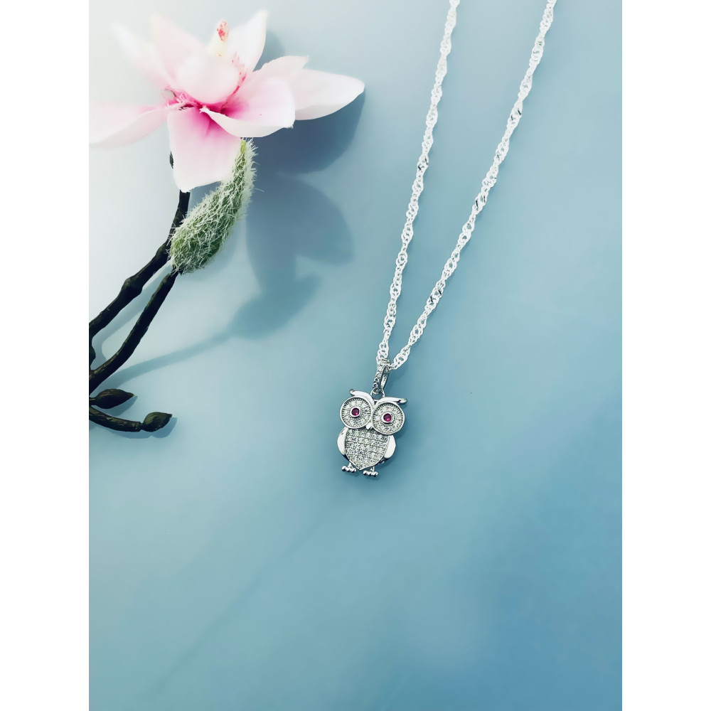 Silber Damen Medaillon Anhänger Eule mit Zirkonia