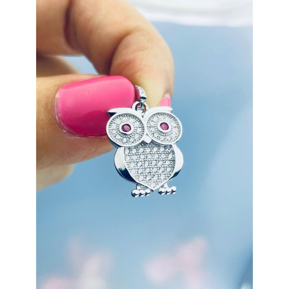 Silber Damen Medaillon Anhänger Eule mit Zirkonia