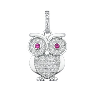 Silber Damen Medaillon Anhänger Eule mit Zirkonia