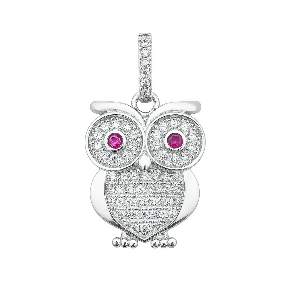 Silber Damen Medaillon Anhänger Eule mit Zirkonia