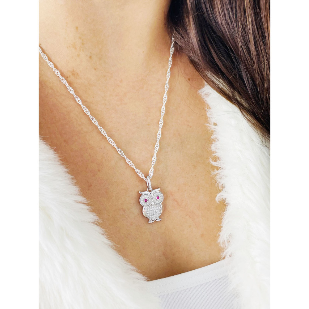 Silber Damen Medaillon Anhänger Eule mit Zirkonia