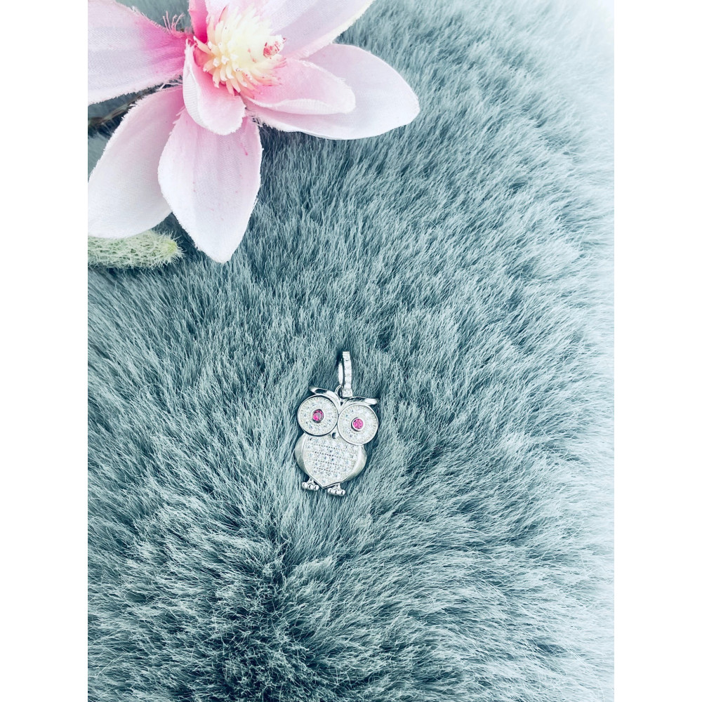 Silber Damen Medaillon Anhänger Eule mit Zirkonia