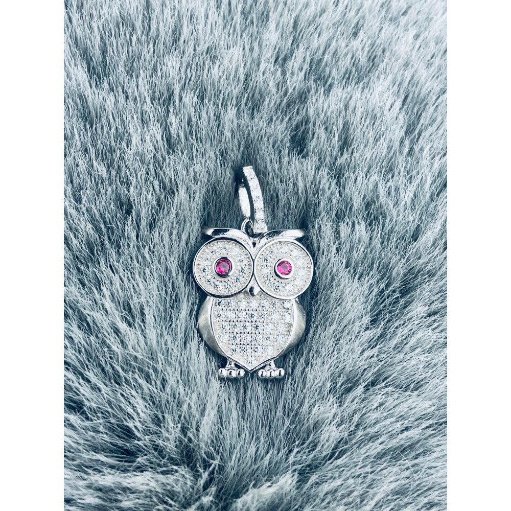 Silber Damen Medaillon Anhänger Eule mit Zirkonia