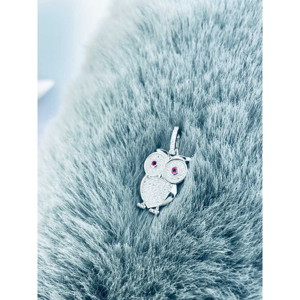 Silber Damen Medaillon Anhänger Eule mit Zirkonia