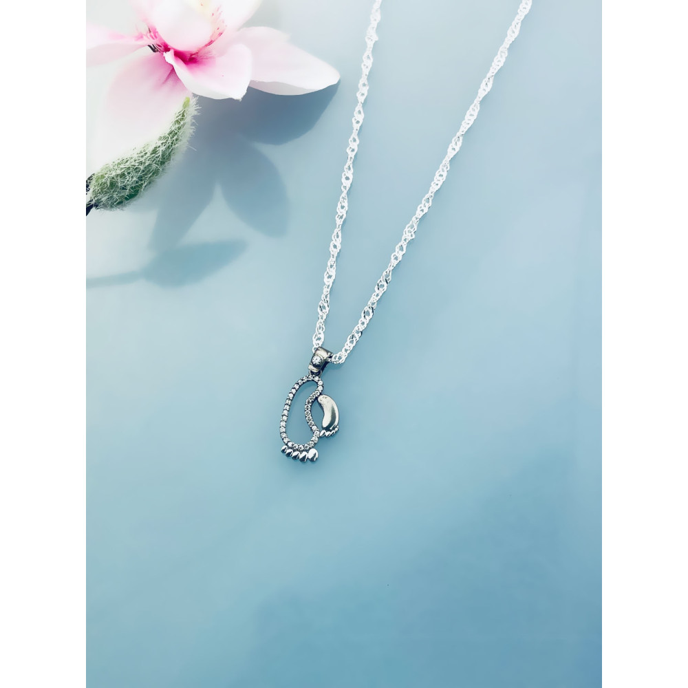 Silber Damen Medaillon Anhänger Füßchen mit Zirkonia