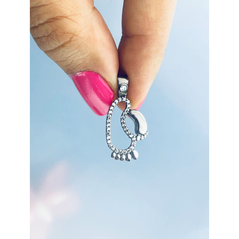 Silber Damen Medaillon Anhänger Füßchen mit Zirkonia