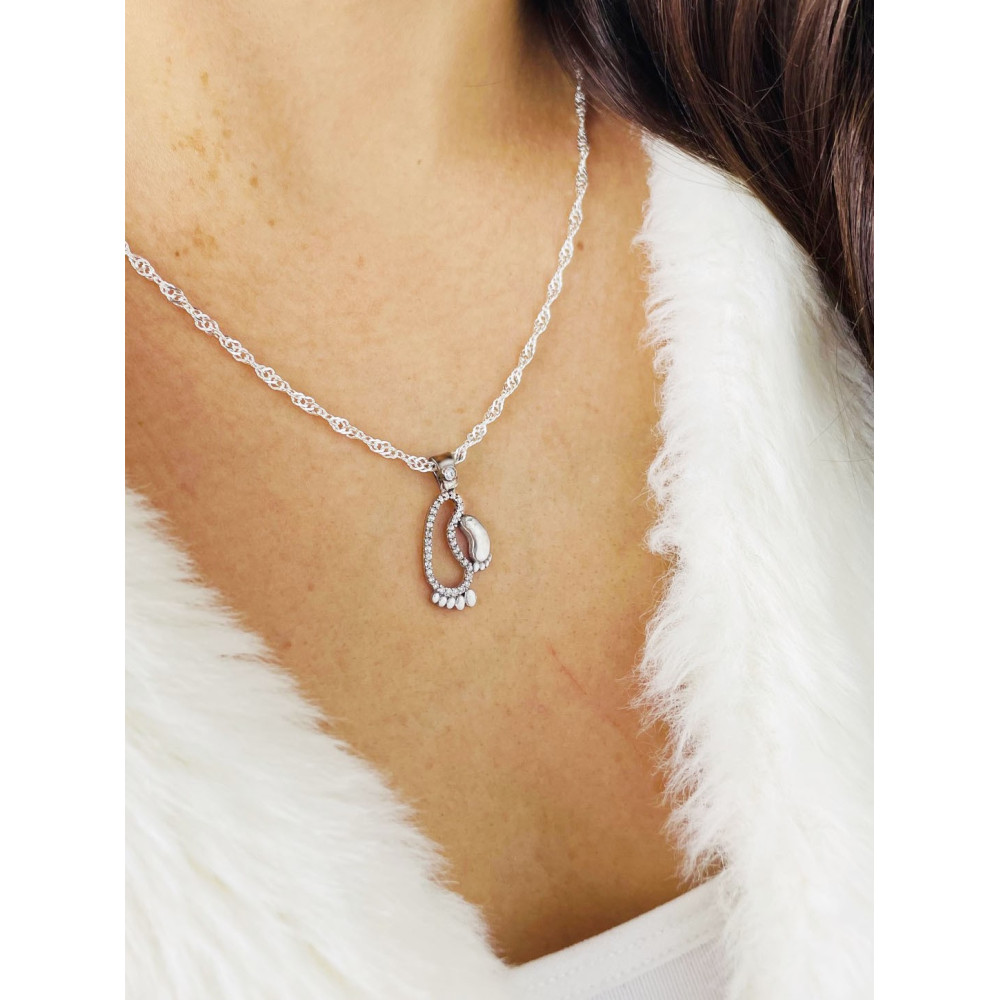 Silber Damen Medaillon Anhänger Füßchen mit Zirkonia