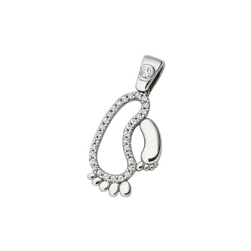 Silber Damen Medaillon Anhänger Füßchen mit Zirkonia