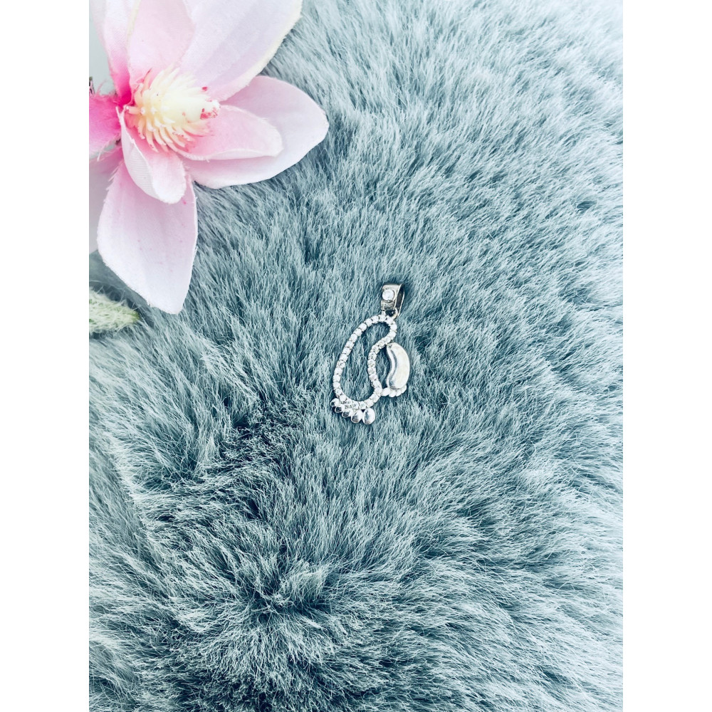 Silber Damen Medaillon Anhänger Füßchen mit Zirkonia