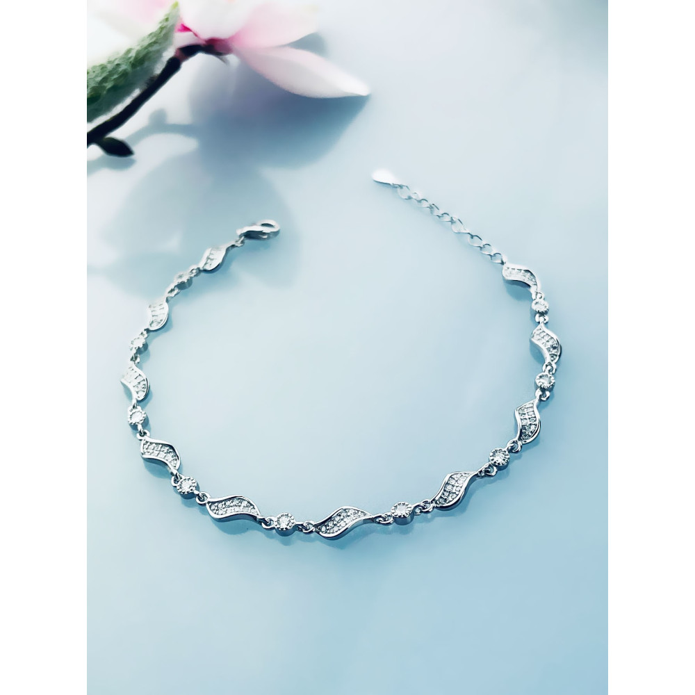 Silberarmband 925 Damen mit Zirkonia Blattdesign verstellbar