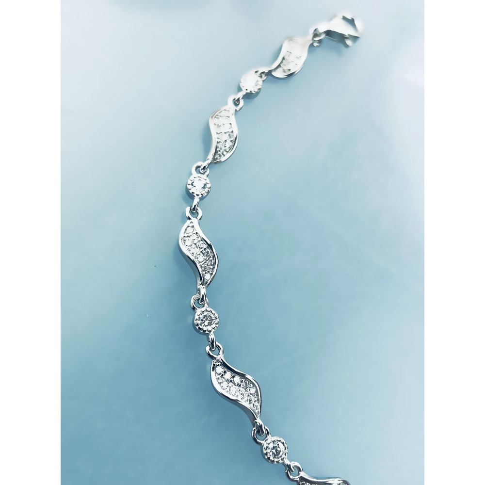 Silberarmband 925 Damen mit Zirkonia Blattdesign verstellbar