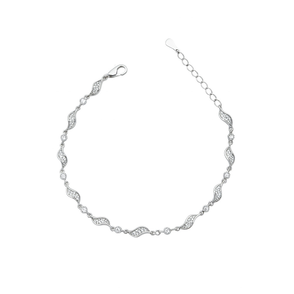 Silberarmband 925 Damen mit Zirkonia Blattdesign verstellbar