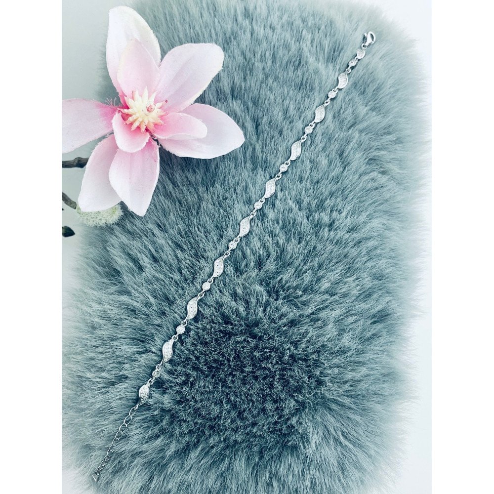 Silberarmband 925 Damen mit Zirkonia Blattdesign verstellbar