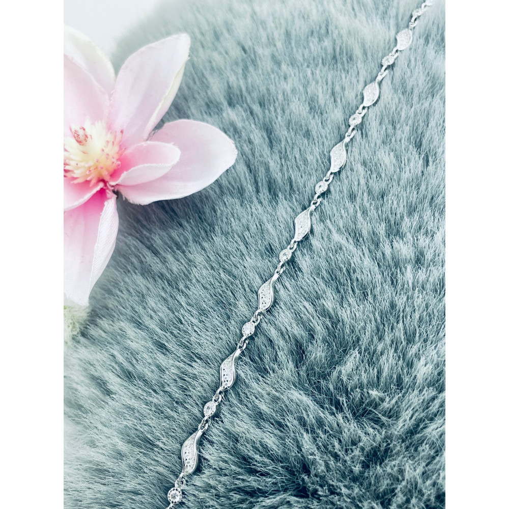 Silberarmband 925 Damen mit Zirkonia Blattdesign verstellbar