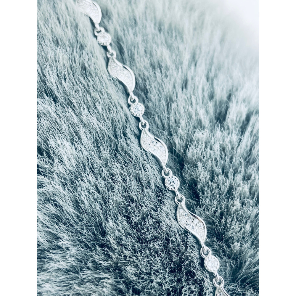 Silberarmband 925 Damen mit Zirkonia Blattdesign verstellbar