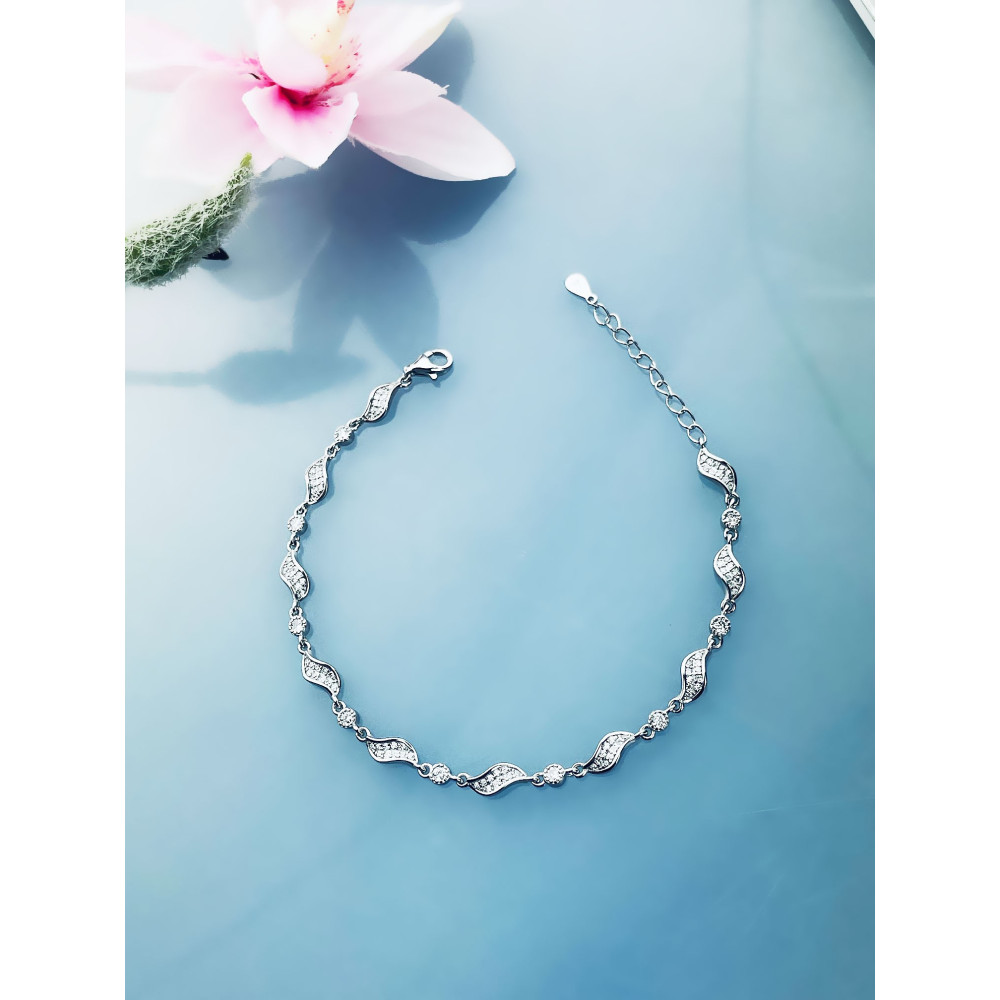 Silberarmband 925 Damen mit Zirkonia Blattdesign verstellbar