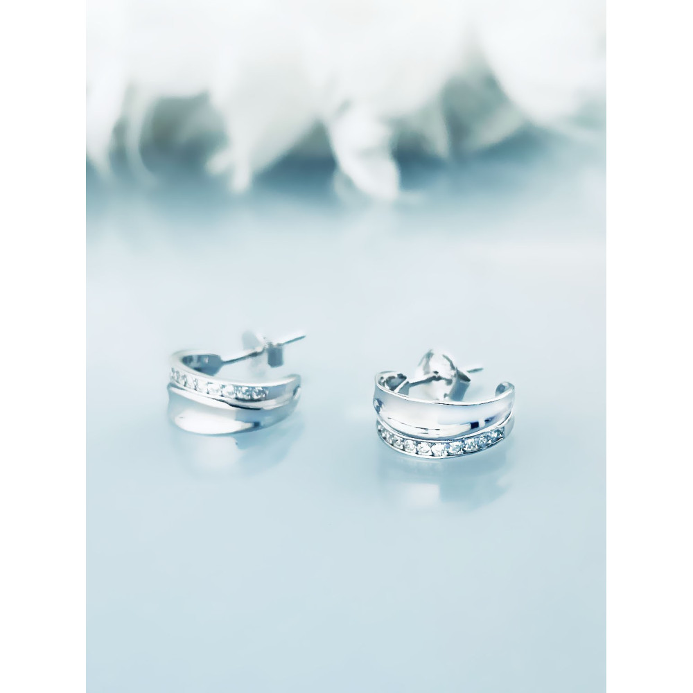 925 Silber Ohrringe Halbkreise mit Zirkonia