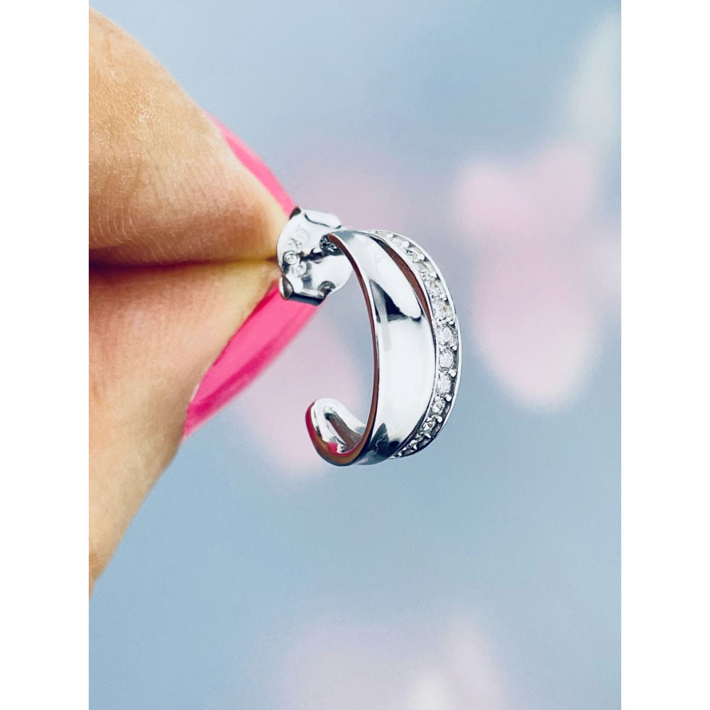 925 Silber Ohrringe Halbkreise mit Zirkonia
