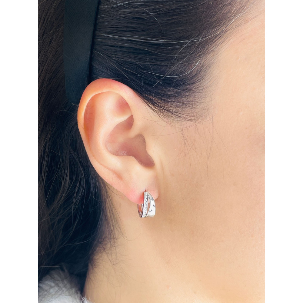 925 Silber Ohrringe Halbkreise mit Zirkonia