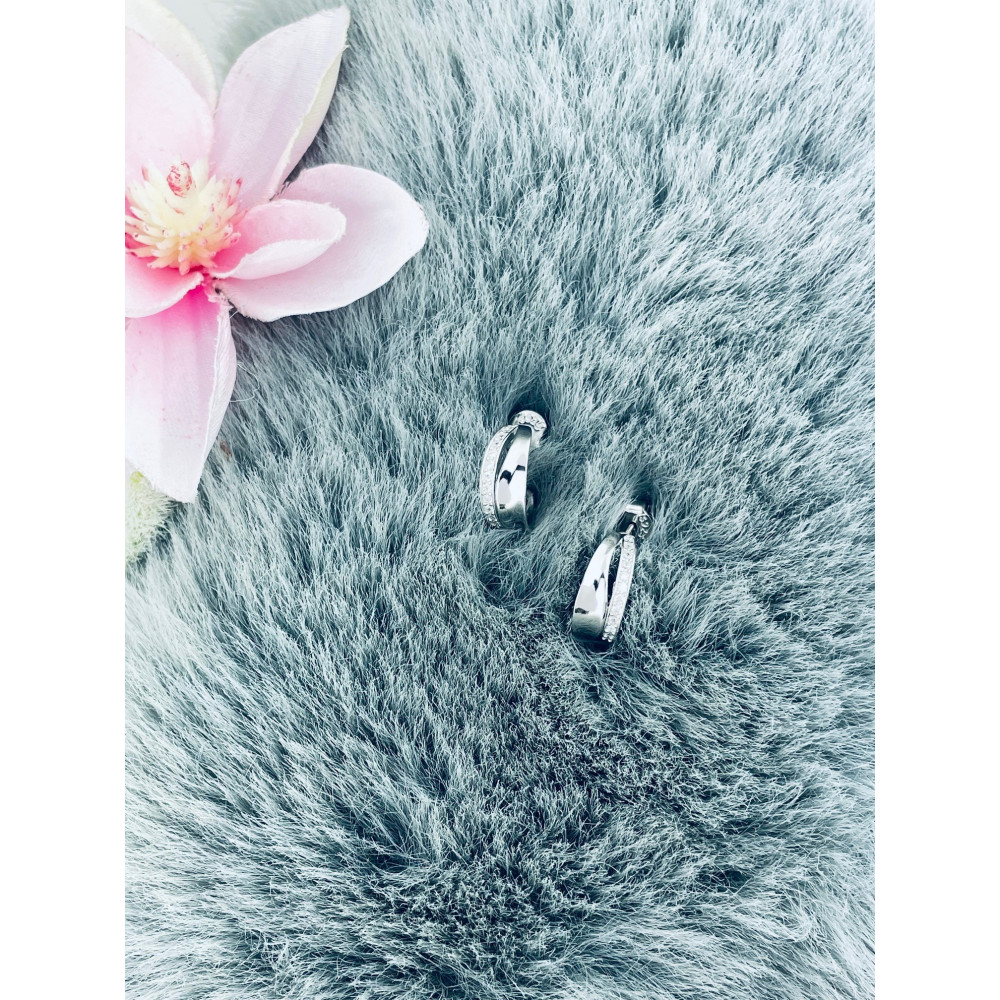 925 Silber Ohrringe Halbkreise mit Zirkonia