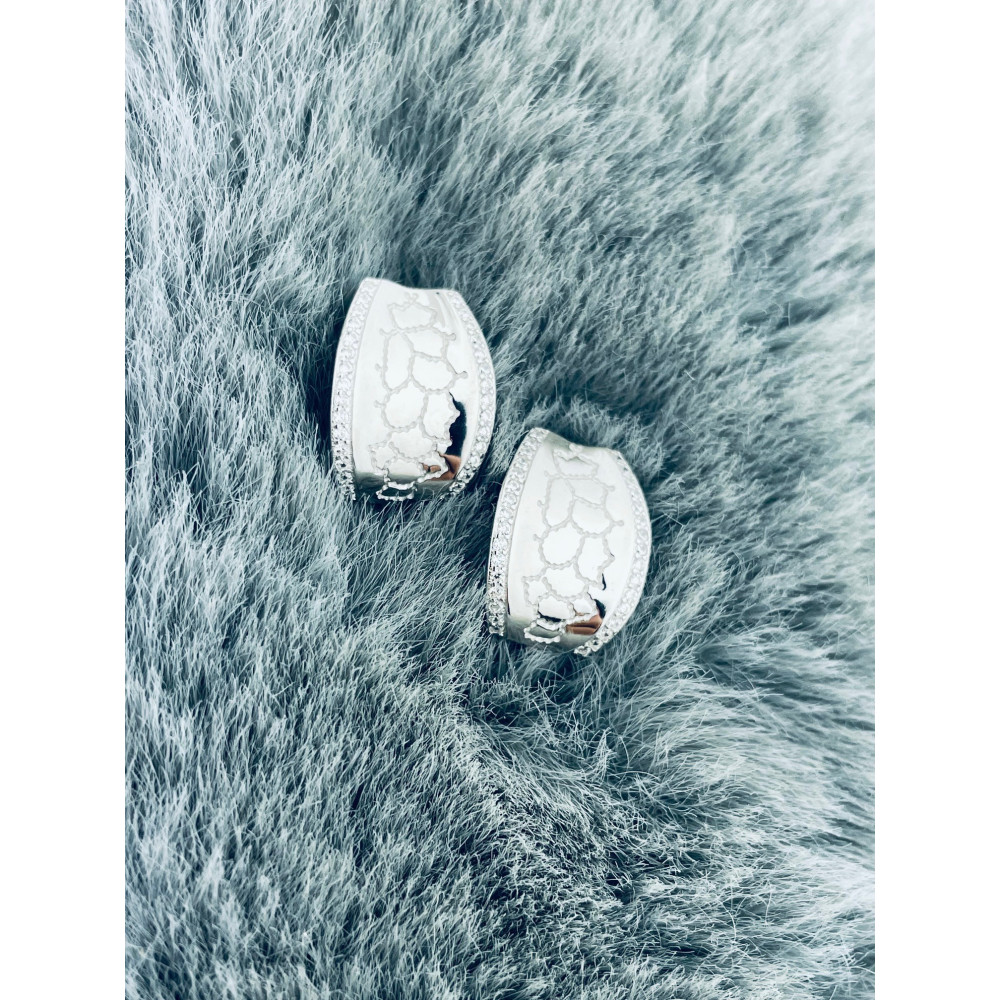 Srebrne kolczyki marmurek z cyrkoniami